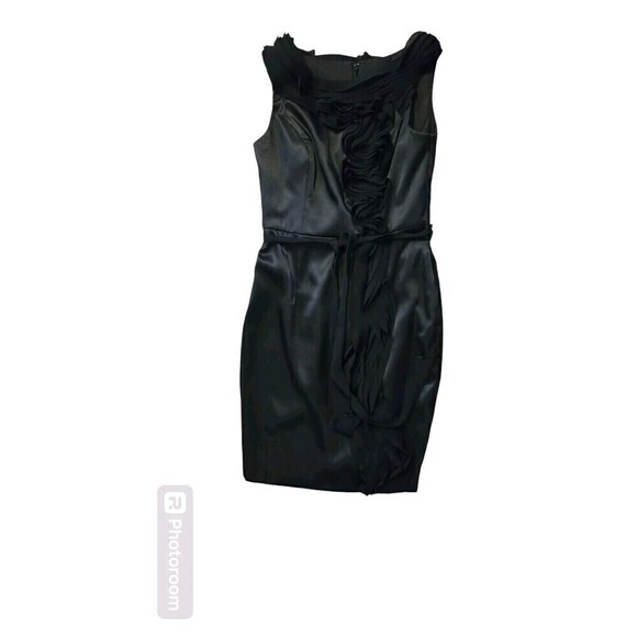 David's Bridal Black Satin Chiffon Size 4 Midi Whimsi Goth Witchy HOCO Ren Faire - Picture 1 of 6